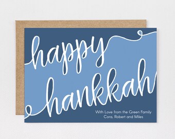 Hanukkah Card, Personalized Hanukkah FLAT, Typography Happy Hanukkah, Chanukah Card PRINTED or DIGITAL