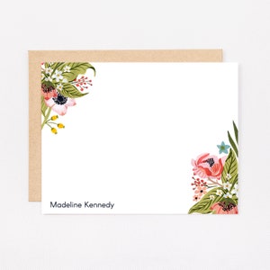Floral note card, custom stationery, personal stationery, desk stationery, custom notecards, floral corners, wedding, gift PRINTED