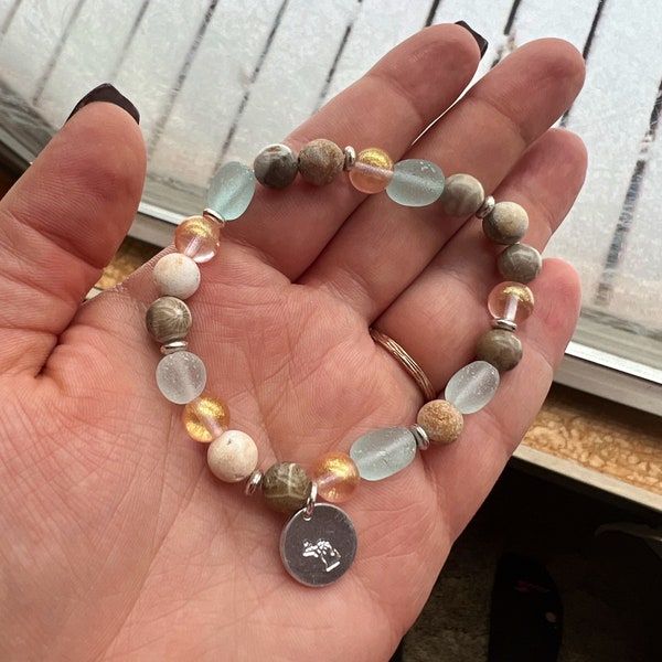 Lake Huron Inspired Beaded Petoskey Stone Bracelet