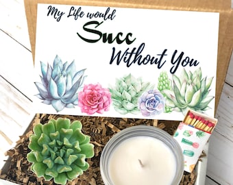 My Life Would Succ Without You Gift Box, my life would succ, miss you gift, succulent gift, best friend gift, thank you gift, friend gift