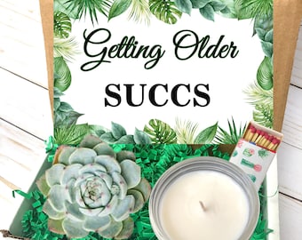 Funny Birthday Gift Box: Succulent & Candle for Her