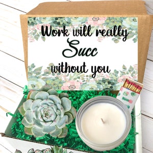 Work will succ without you,  Succulent Gift Box, Send a Gift, Farewell Gift, Coworker Promotion Gift, Coworker Leaving, Miss you Gift