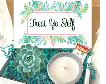 treat yo self gift box, mini succulent gift box, Self Care Box, gift for mom, spa gift box, best friend gift box, send a gift, gift ideas