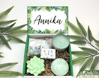 Personalized Bath and Beauty Gift Set, personalized with name gift box, Succulent Soap, Bath Bomb candle gift for her, Best Idea Perfect