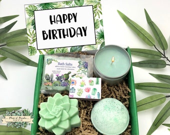 Happy Birthday Spa Gift Box, Spa Gift box, Birthday Spa Gift box, Mini Spa Gift Box, Succulent Soap Spa Gift Box for her, Candle Bath Bomb