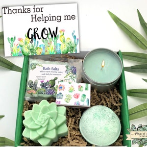 Thank you for helping me grow, Appreciation Spa gift, appreciation gift for her, succulent spa gift, Teacher gift, Professor Gift, Preceptor