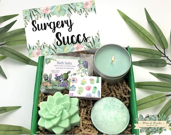 Surgery Recovery Spa Gift Set: Succulent Soap, Candle & Bath Bomb