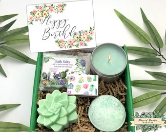 Happy birthday spa gift set, birthday spa gift basket, succulent soap birthday box, bath bomb gift set, candle gift set, send a gift