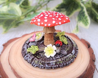 Red Toadstool Home Decor - Cottagecore Mushroom Gift -  Handmade Book Shelf Ornament for Nature Lovers