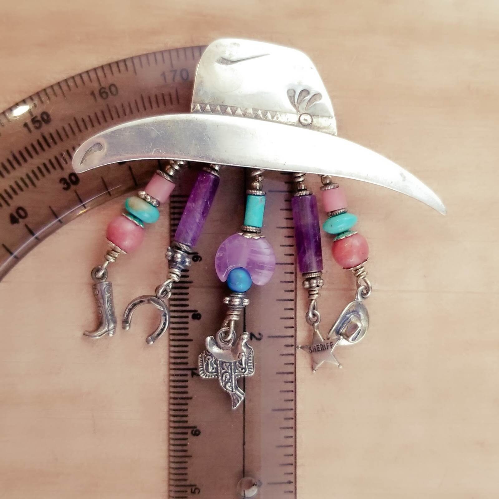Sterling Silver Cowboy Hat Pin W/ Charms & Beads Western Etsy