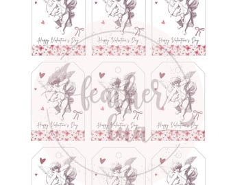 Etichetta regalo Cupido di San Valentino stampata in digitale per progetti di artigianato e design
