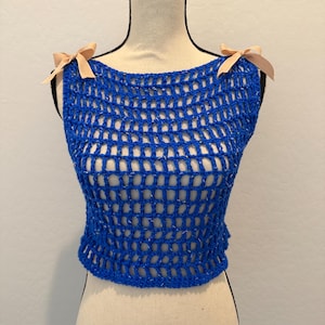Handmade Mesh Crochet Top with Removable Ribbon Bows, Crochet Cover Up, Festival Mesh Top, Various Sizes and Colors, Made To Order