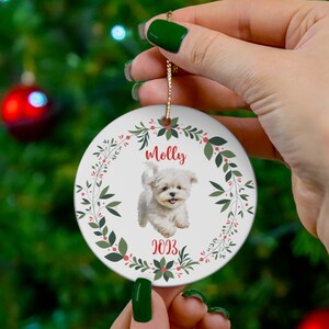 Maltese Christmas Ornaments Custom Ornament Gift for Dog Lover Maltipoo Personalizable Ceramic Ornament Personalized Gift for Dog Owner
