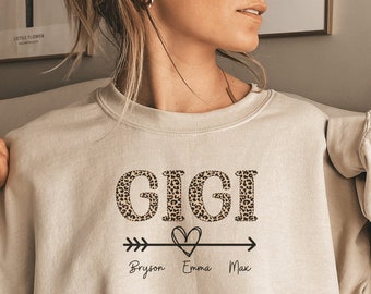 Gigi Shirt Personalized with Grandkids Names Custom Gigi Sweatshirt Leopard Print Cute Gigi Shirt T-Shirt Tshirt Tee Mother's Day Gift