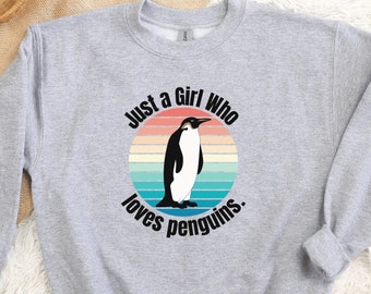 Kids Penguin Sweatshirt Shirt Penguin Lover Gift Cute Christmas Birthday Gift Idea Girls Youth Crewneck Just a Girl Who Loves Penguins