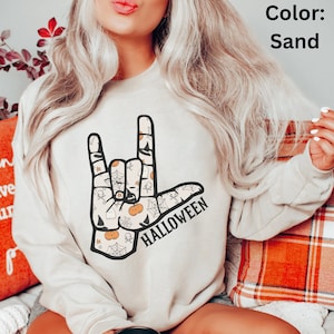 ASL Halloween Sweatshirt Gift for ASL Teacher or Learner, American Sign Language Crewneck for Teacher, I Love Halloween ASL Sweatshirt