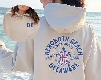 Rehoboth Beach Sweatshirt Hoodie Delaware Shirt Sea Turtle Beach Shirt for Women DE Sand Pink Cute Trendy Coconut Girl Aesthetic