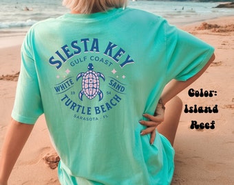 Siesta Key Shirt Comfort Colors Front Pocket Back Design Florida T-Shirt Beach Shirt Sea Turtle Tee for Women Oversized Beach Tshirt FL Tee