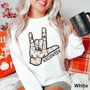 ASL Halloween Sweatshirt Gift for ASL Teacher or Learner, American Sign Language Crewneck for Teacher, I Love Halloween ASL Sweatshirt