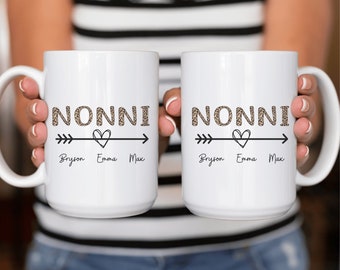Nonni Coffee Mug Personalized Gift for Nonni Gift Custom with Grandkids Names Mother's Day Gift Birthday Gift Personalizable Cup for Nonni