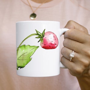 Strawberry Mug Botanical Mug Plant Lover Gift Wildflower Floral Pretty Mug Flowering Strawberry Perfect Gift Cottage Core Mug Gift Grandma