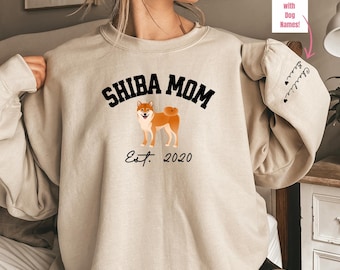 Custom Shiba Inu Mom Shirt Sweatshirt Gift for Shiba Inu Lover Personalized with Established Date and Dogs Names