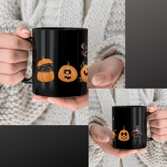 Black Cat and Pumpkin Halloween Mug Cat Halloween Mug Cat Halloween Mugs Cat Halloween Mug Cute Halloween Coffee Mug Halloween Mugs Vintage