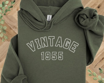 70th Birthday Sweatshirt Gift Men or Women, Vintage 1955 Hoodie, Customize with Any Birth Year, Personalized Bday Shirt, Unisex Sized Hoodie