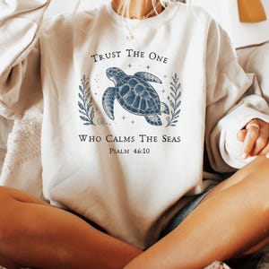 Sea Turtle Bible Versed Beach Sweatshirt for Women, Coastal Christian Shirt for Woman, Ocean Christianity Bible Verse Crewneck, Psalm 46:10