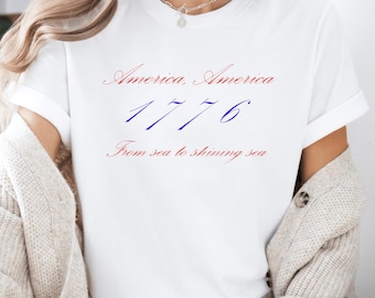 Ladies Patriotic Shirts, 1776 T-Shirt, Fourth of July Tshirt, Patriotic Shirt Women, Independence Day Sea to Shining Sea