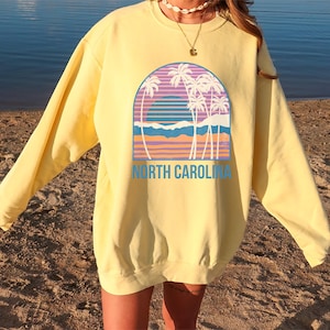 North Carolina Sweatshirt Comfort Colors, Cute Trendy Beach Crewneck Gift for Coconut Girl, Aesthetic Beach Sweatshirt