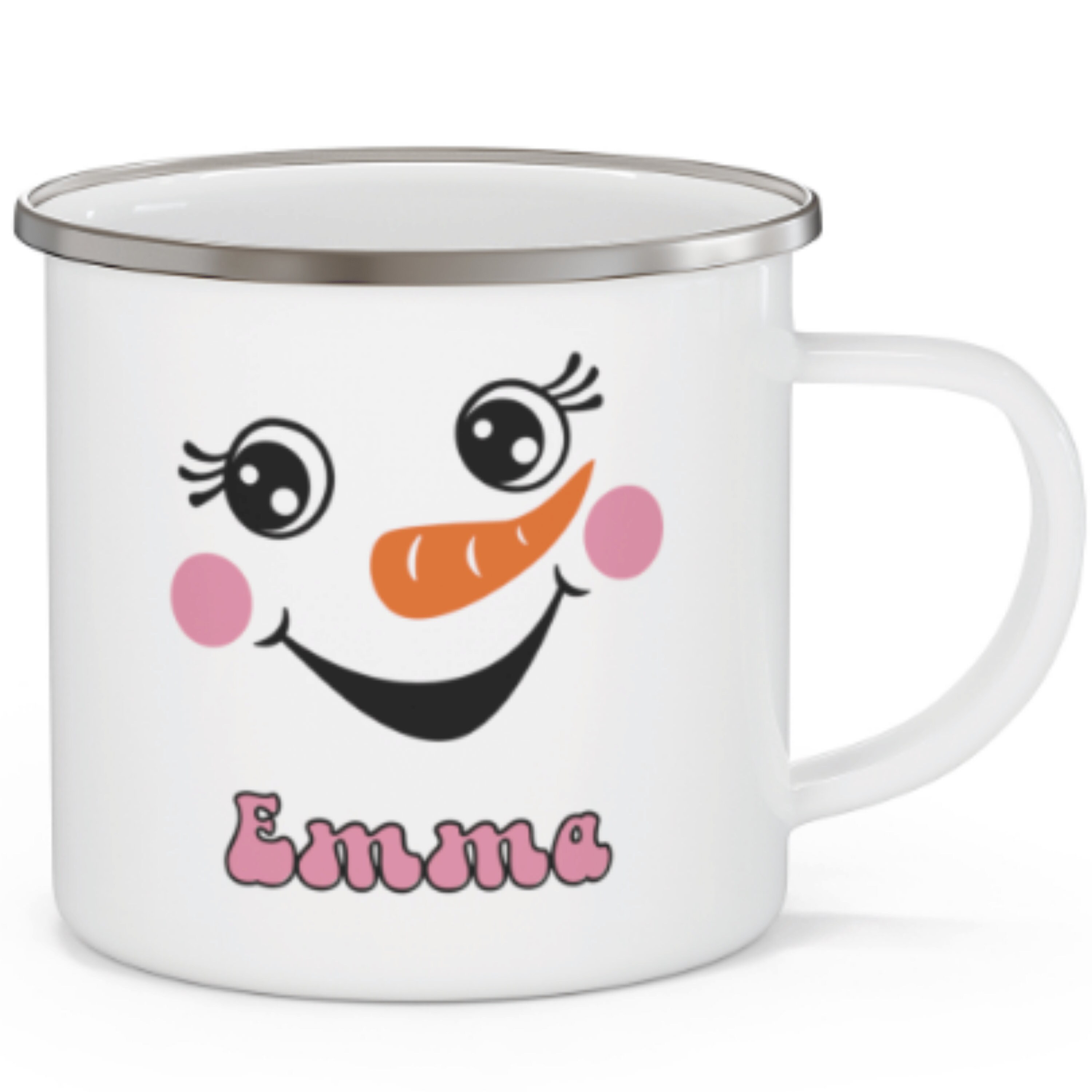 Personalized Kids Christmas Hot Chocolate Mug – 11oz Stainless Steel Camp Cup, Snowman Design, Gift Boxed