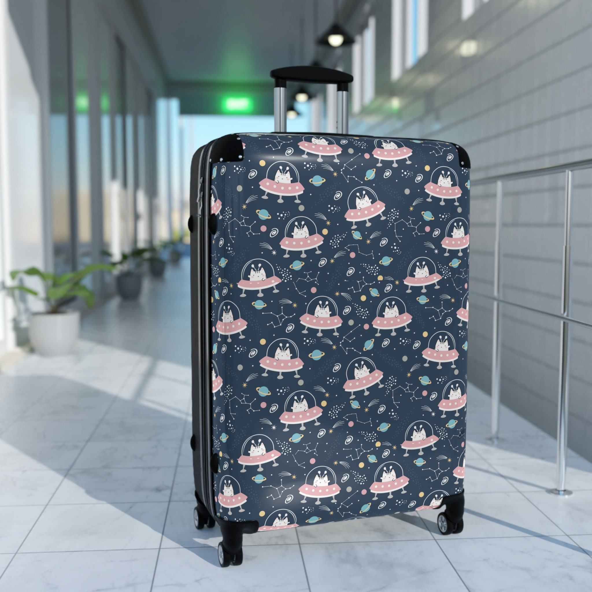 Kids Carry On Suitcase with Wheels, Space Cat Kawaii Style Suitcases on Wheels, Planets Cabin Suitcase Wheels, Cabin Suitcase High Quality
