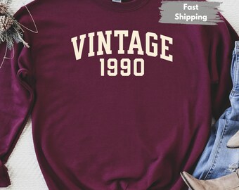 35th Birthday Sweatshirt Gift Men or Women, 1990 Hoodie, Vintage 1995 Birthday Shirt, Customize with Any Birth Year, Personalized Bday Shirt