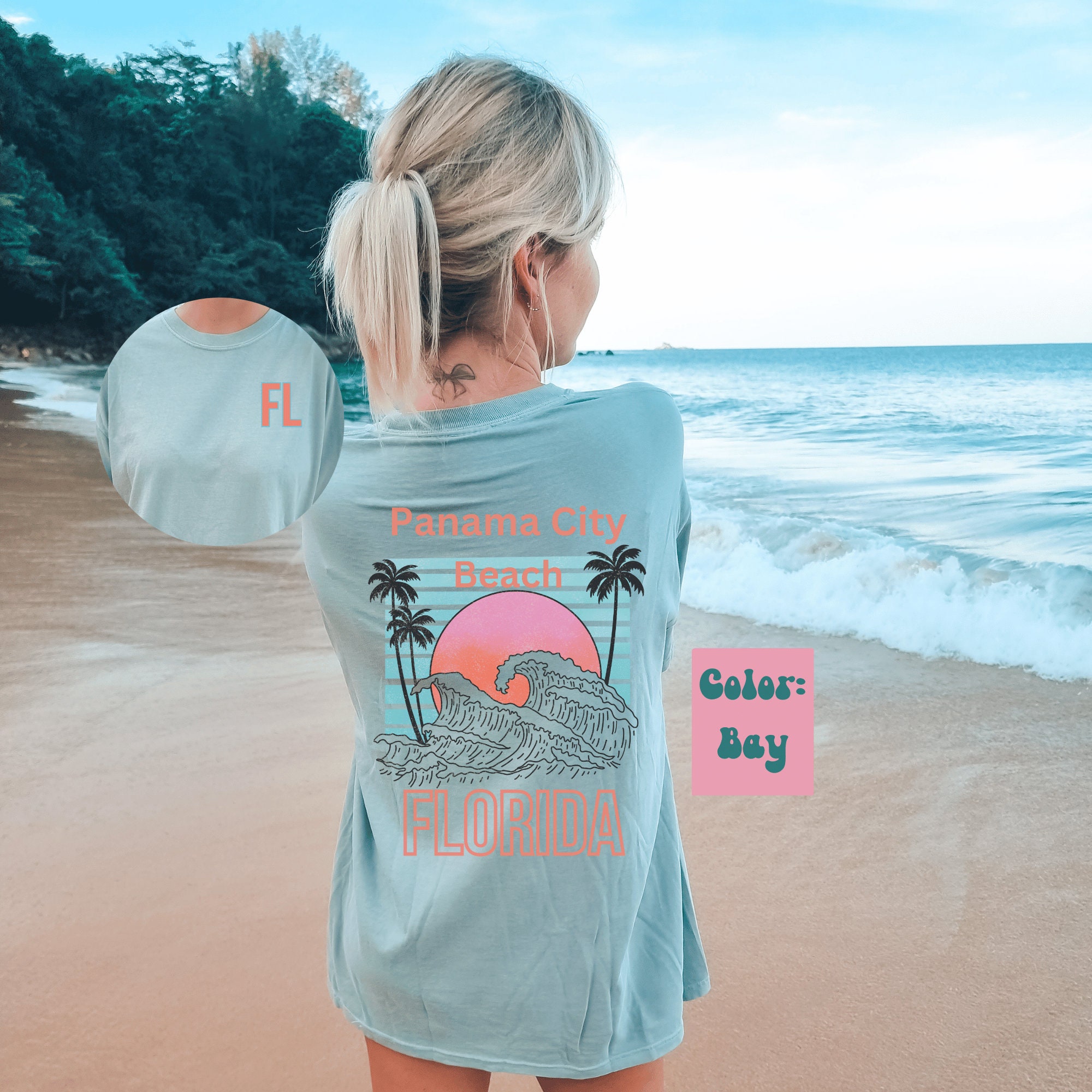 Panama City Beach Shirt Comfort Colors Front Pocket Back Design 