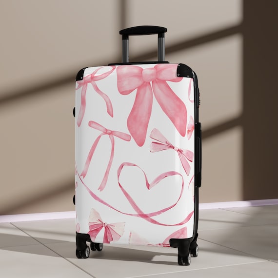 Cute Pink Bow Suitcase Pink Background Suitcase on Wheels Carry on Suitcase Wheels Trendy Aesthetic Luggage for Girls Women Teens Teenager Etsy UK