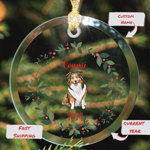 Collie Christmas Ornament Gift for Dog Lover Personalizable Glass Ornament Dog Mom Gift Personalized Ornament Collie Owner Gift