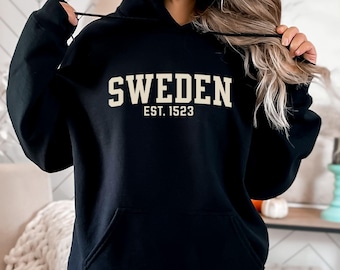 Sweden Hoodie Sweatshirt, Sweden Country Shirt Gift with Est Date for Men or Women, Swedish Shirt
