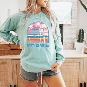North Carolina Sweatshirt Comfort Colors, Cute Trendy Beach Crewneck Gift for Coconut Girl, Aesthetic Beach Sweatshirt
