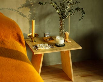 Modern Wood End Table: Minimalist Nightstand or Plant Stand - Sawhorse