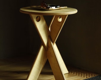 Sculptural Birch End Table: Modern Nightstand or Plant Stand – Scissors