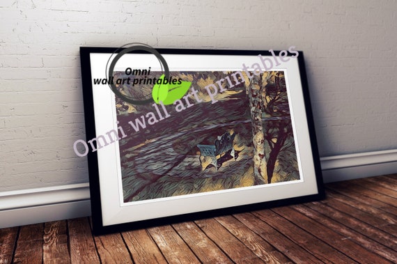 Park Bench Nature Painting Digital Download Wall Art Home Etsy