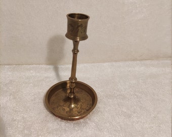 Candle holder with chisseled plate Candle holder brass decoration Candlestick Candlholder possibly Indian
