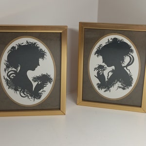 Bjørn Wiinblad 2 wydruk artystyczny wycięty z papieru Björn Wiinblad 2 zdjęcia kobiet w złotej ramce w zabytkowej drewnianej ramce 18 x 22 cm