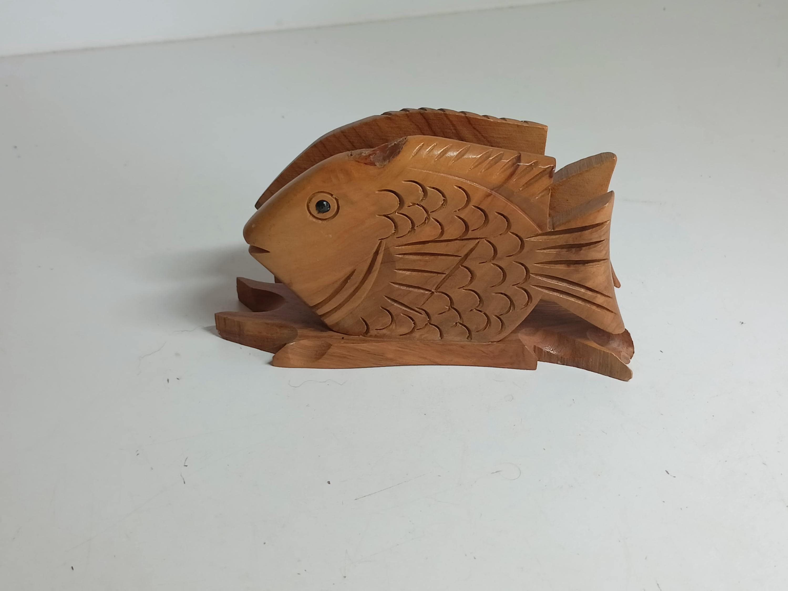 Napkin holder napkin stand holder fish wooden stand traces of use vintage fish decoration