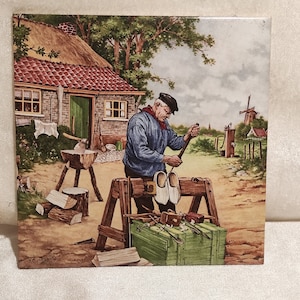 Holland Tiles Painting Royal Schwabab 15x15 Wooden Shoes Make Shoemaker