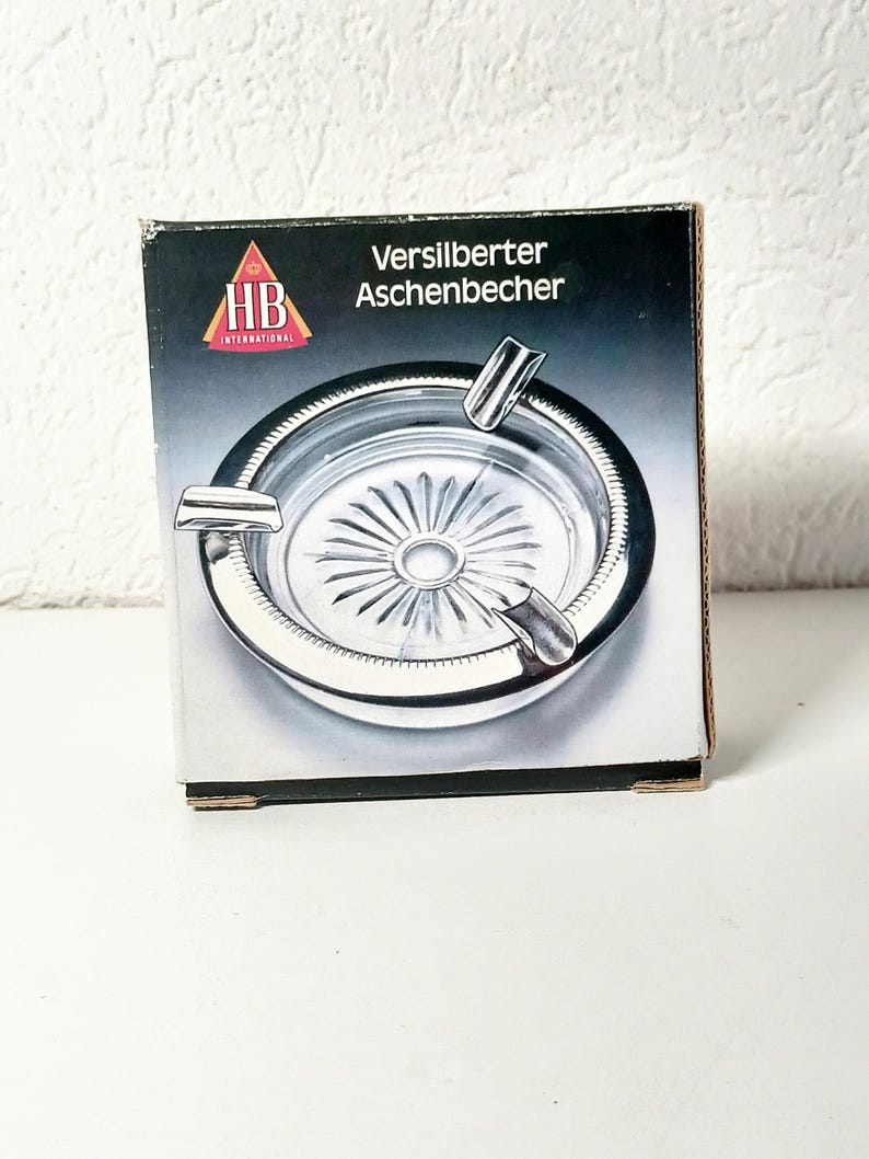 Ashtray HB Silverplated Glass Vintage Ashtray Originally Packaged