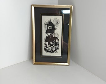 Bjørn Wiinblad art print silhouette in black gold Björn Wiinblad picture in vintage wooden frame 19.5 x 30 cm