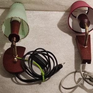 two great Danish vintage wall lamps with shade in original condition Midcentury style wooden base