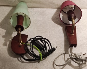 two great Danish vintage wall lamps with shade in original condition Midcentury style wooden base